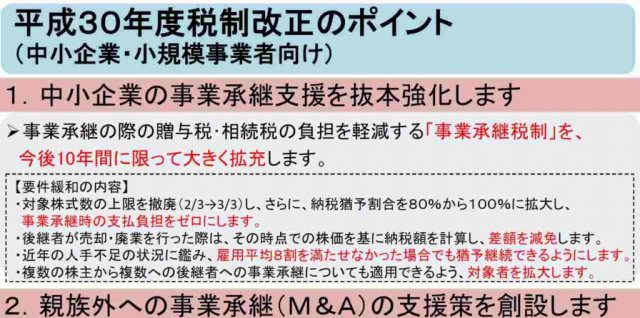 中小企業・小規模事業者の事業承継や投資促進について（税制）